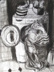 "Der ungebetene Gast" 100x70cm Kreide/Kohle auf Papier 2011