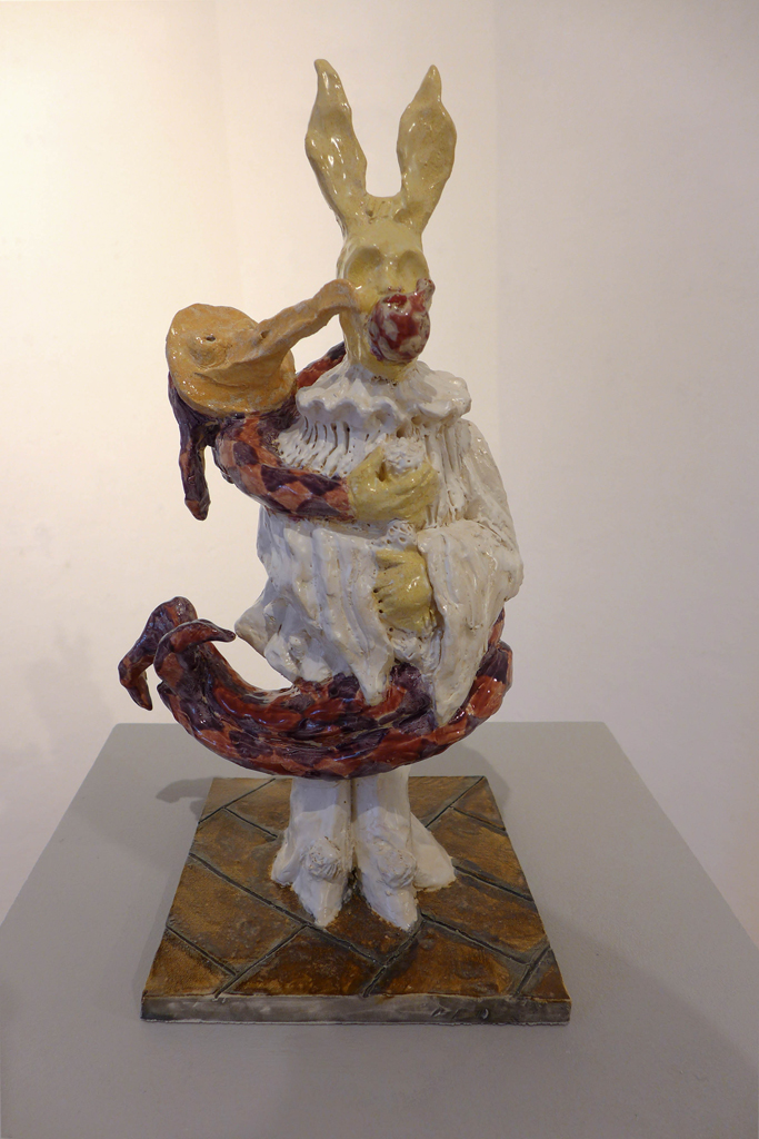 "Sehr zufriedener Pierrot" 45x15x15cm Keramik glasiert 2014