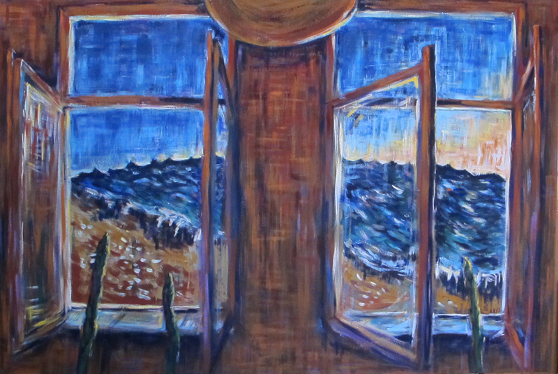 "Zwei Ansichten" 90x120 cm Ei-tempera auf Leinwand
2014