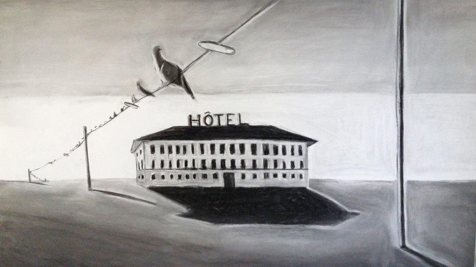 "Hotel de Ville" 100.150 cm kohle und Kreide auf Papier 2016