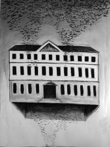 "The floating house" 150.100 cm Kohle und Pastell auf papier 2016